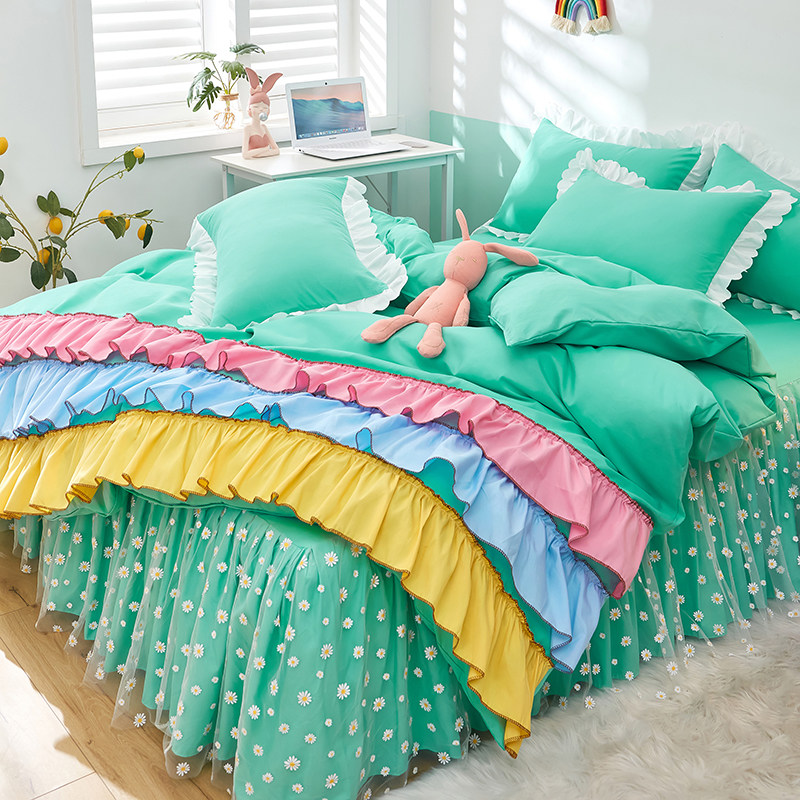 刺绣小雏菊四件套韩式甜甜少女心床裙四件套学生水洗棉床单三件套