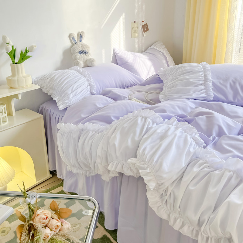 贩卖紫色/小仙女韩系超宽荷叶边床裙款3四件套云柔棉纯色双人被套