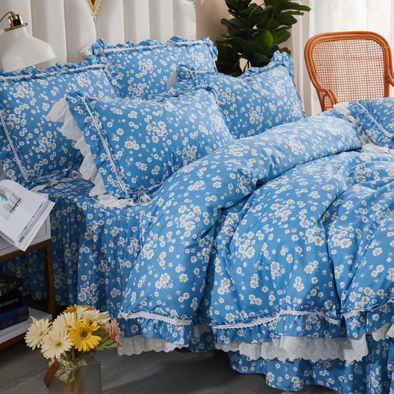 小碎花清新纯水洗棉床裙四件套仙气蕾丝花边被套宿舍床上裸睡春秋