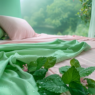 冰丝可机洗四件套床单小空调 多巴胺纯色混搭夏凉被子空调被芯夏季