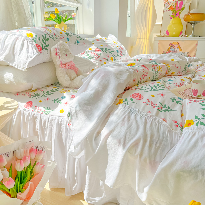 水洗棉床上四件套田园碎花公主风