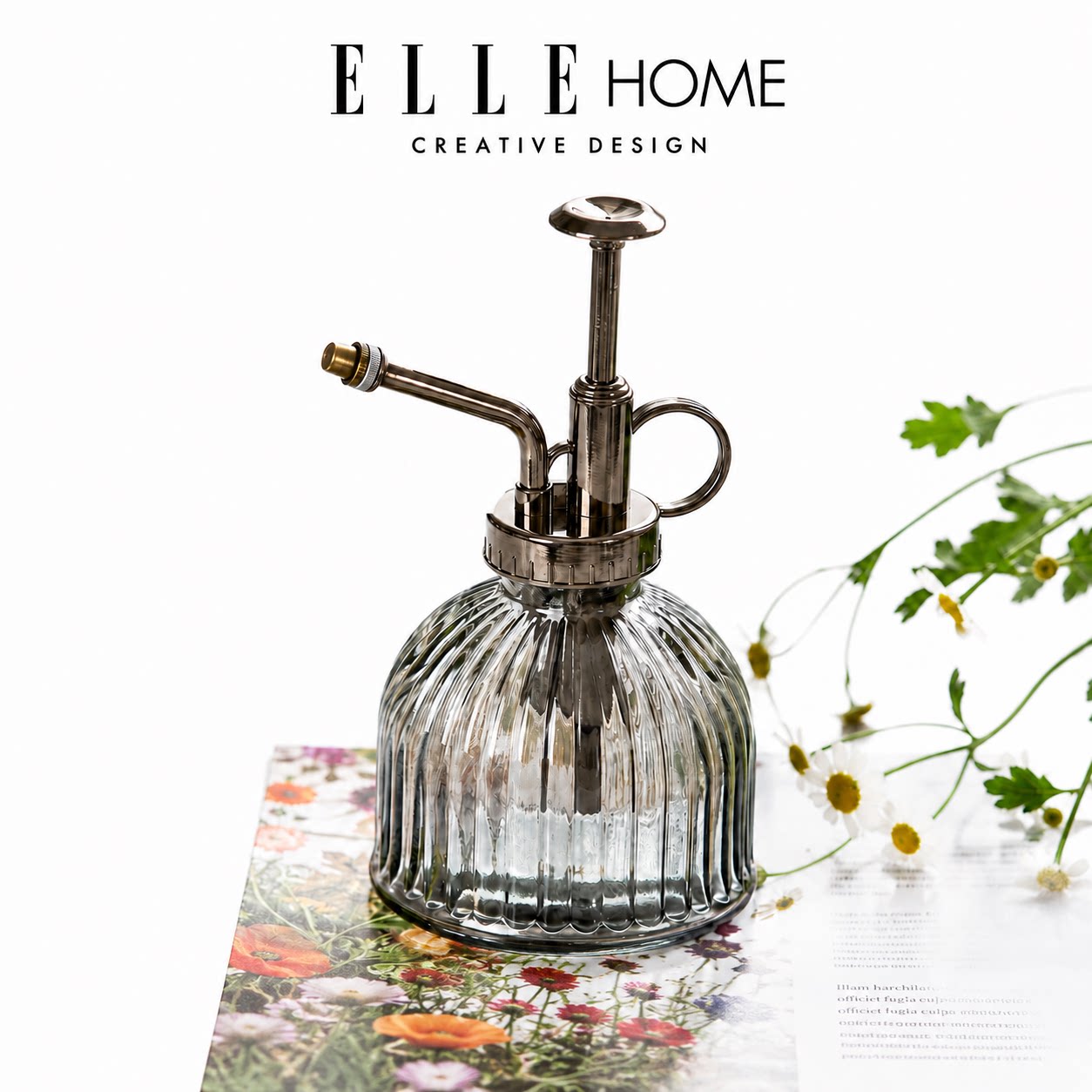 ELLE'S 北欧复古气压式园艺家用浇花玻璃小喷壶浇花洒水壶