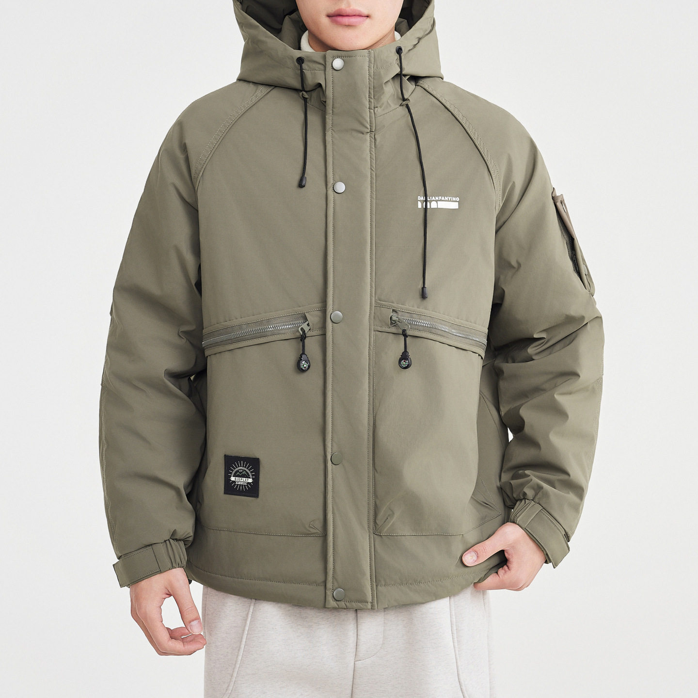 墨麦客男装山系户外风连帽棉服男2025冬新款插肩袖加厚保暖棉衣男