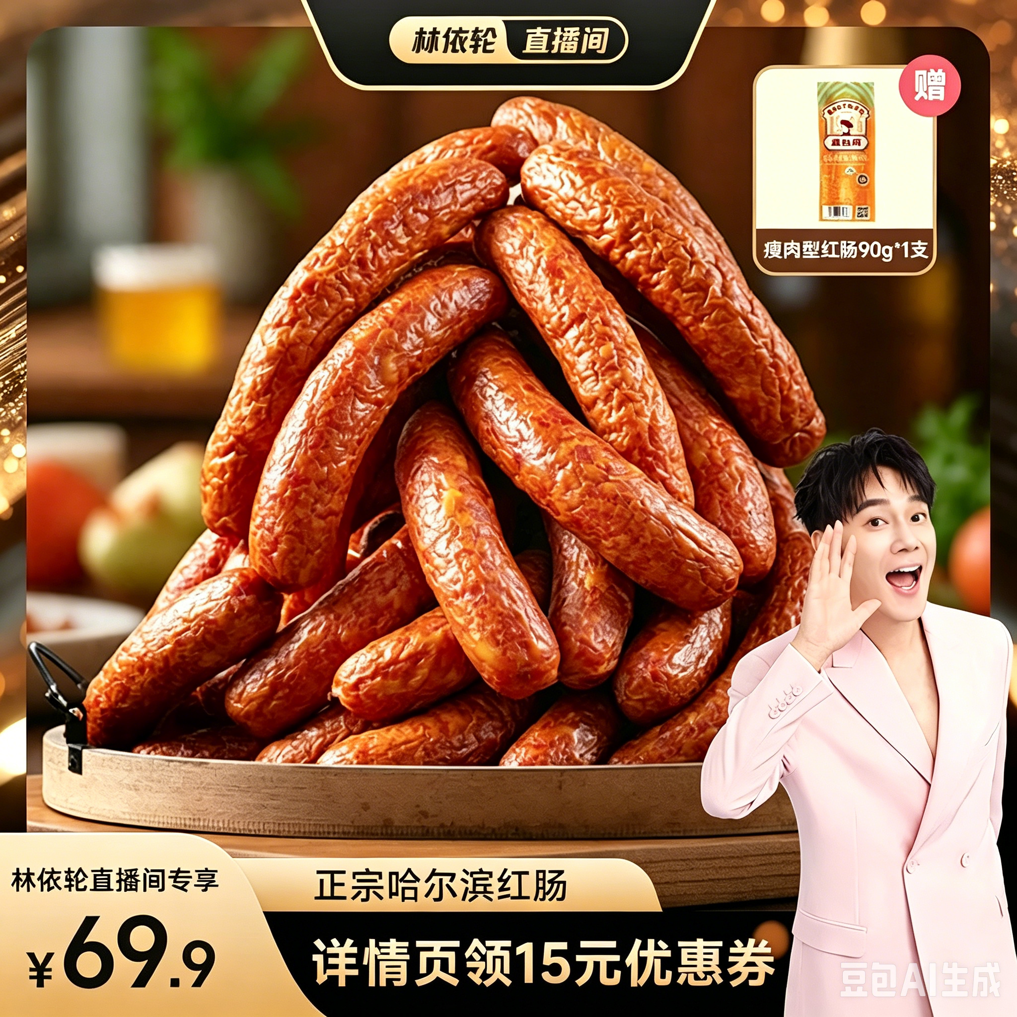 【林依轮直播间】道台府正宗哈尔滨红肠东北特产熟食肉肠火腿香肠