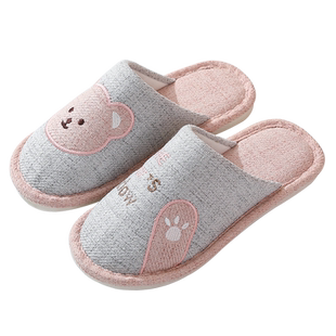 春秋棉麻拖鞋可爱亚麻底布艺居家室内地板家用防汗脚包头卡通四季