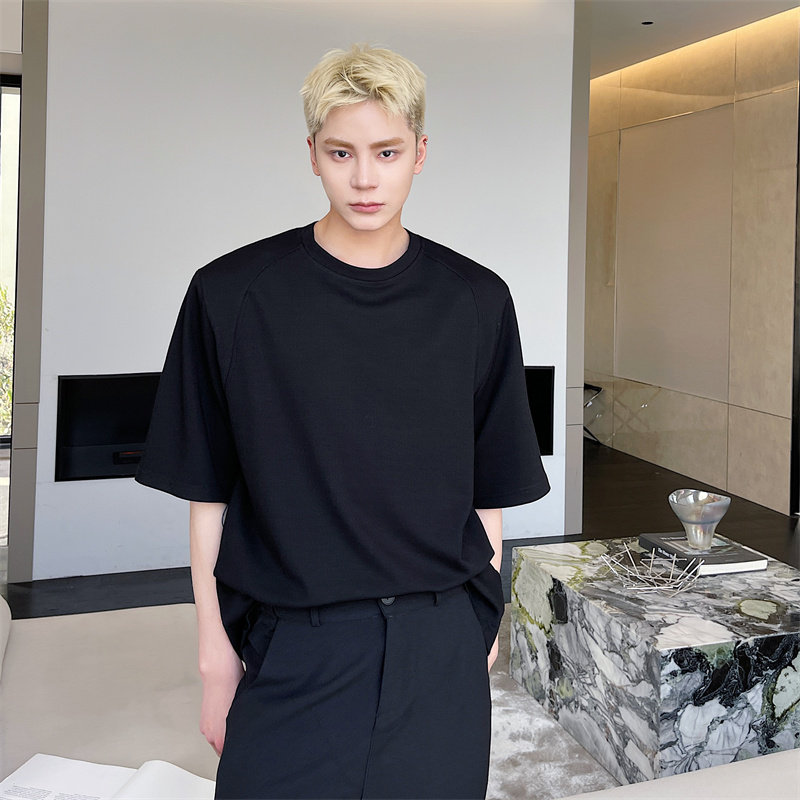 韩版大垫肩纯色宽松半袖男欧版插肩袖休闲圆领短袖男P60,男装T恤,星座1009（原B233）