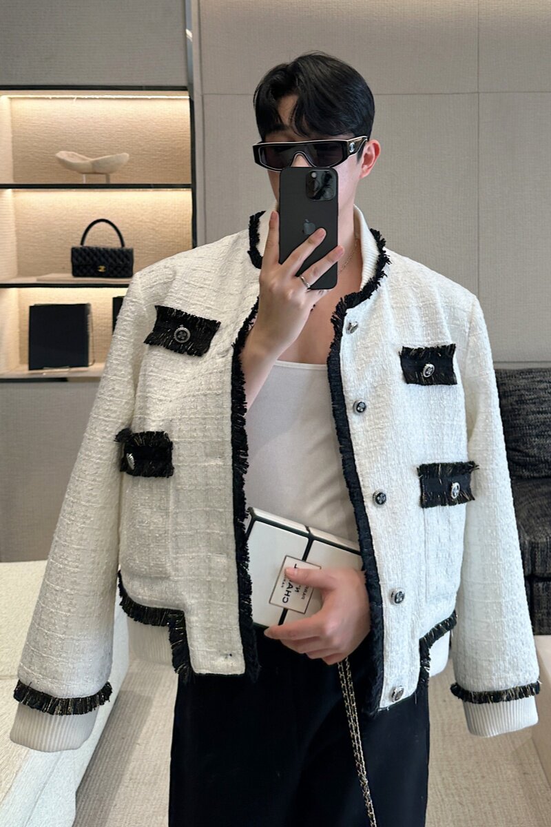 高级感品质时尚小香风拼接手工拉毛西装外套P215,男装夹克,星座1009（原B233）