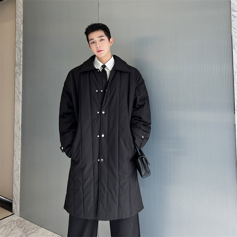 韩版休闲商务中长款棉服大衣男P155图片