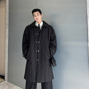 韩版休闲商务中长款棉服大衣男P155图片