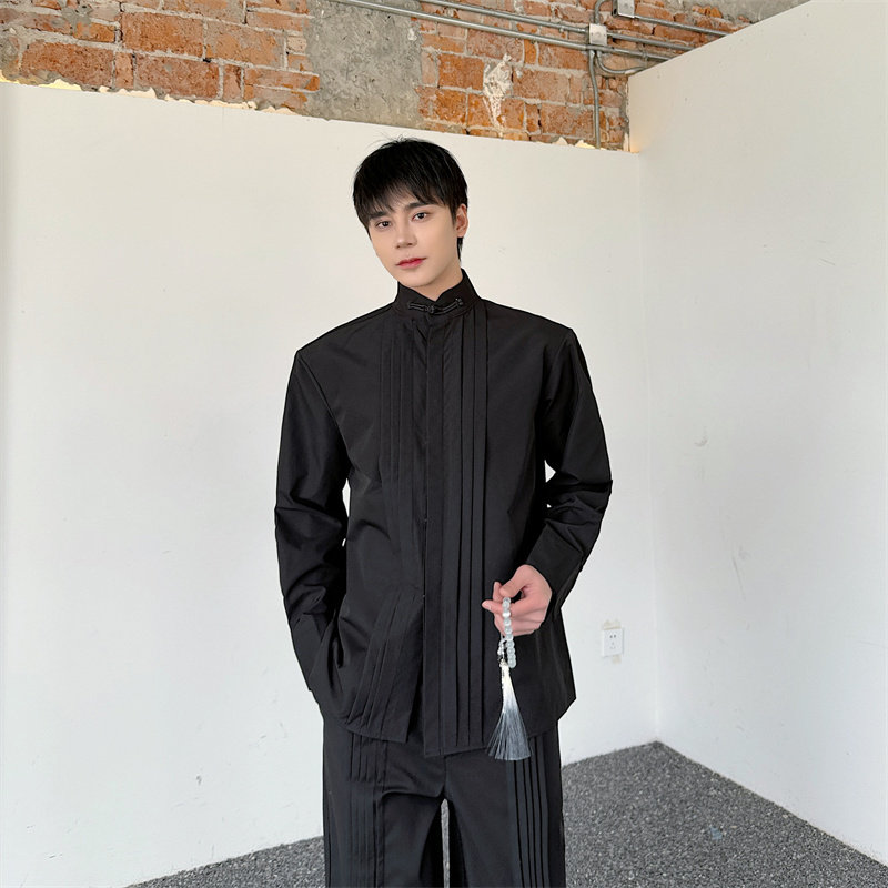 新中式简约百搭立领衬衫男P80,男装衬衫,星座1009（原B233）