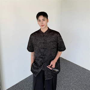 风新中式短袖衬衣男定制高级感压花邹布面料P95图片