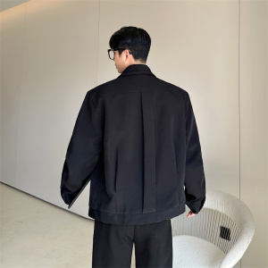 简约短款夹克男翻领时尚纯色外套P135图片