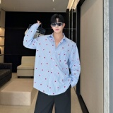 法式衬衫春季设计感宽松长条纹印花蓝色上衣P75，男装衬衫，星座1009（原B233）