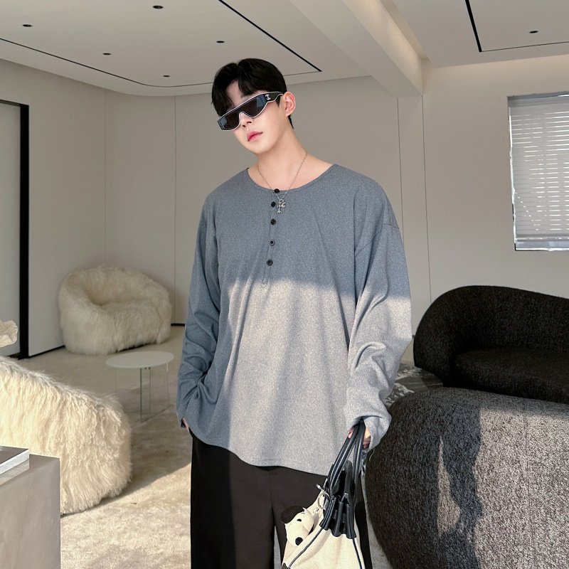 韩慵懒风宽松大领口长袖T恤男休闲痞帅气质垂感打底衫P65，男装T恤，星座1009（原B233）