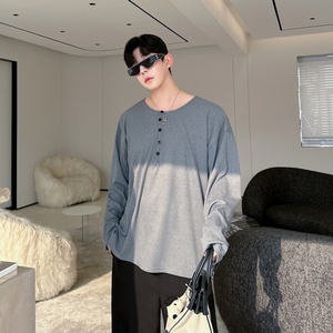 韩慵懒风宽松大领口长袖T恤男休闲痞帅气质垂感打底衫P65,男装T恤,星座1009（原B233）