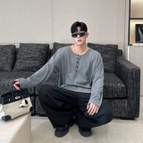 韩慵懒风宽松大领口长袖T恤男休闲痞帅气质垂感打底衫P65，男装T恤，星座1009（原B233）