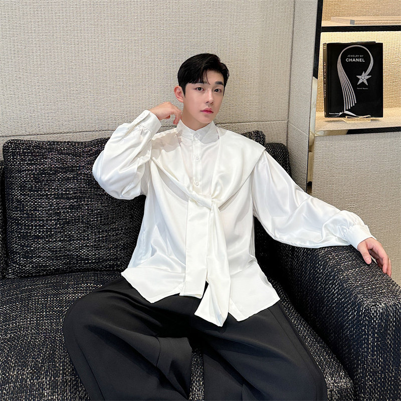 韩版小众披肩连帽衬衫男设计感宽松多种穿法上衣P105,男装衬衫,星座1009（原B233）