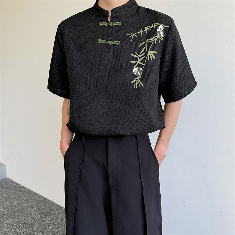 新中式汉服印花熊猫夏季半袖P65,男装T恤,星座1009（原B233）