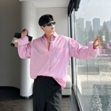 设计感小众印花蓝色条纹衬衫韩版春夏宽松上衣P80，男装衬衫，星座1009（原B233）