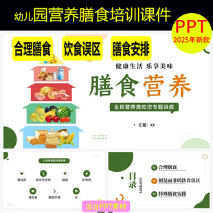 幼儿园营养膳食培训课件PPT模板中小学生中国居民膳食养生指南wps
