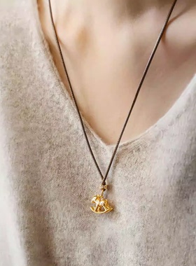 本命年小众可爱小木马棕绳项链