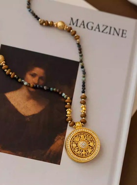 新中式天然石串珠八宝罗盘吊坠