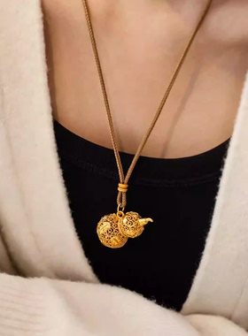 金店同款古法镂空掐丝葫芦项链