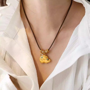 新中式~复古小众设计感高品质古法吉祥小象毛衣链女长项链礼物