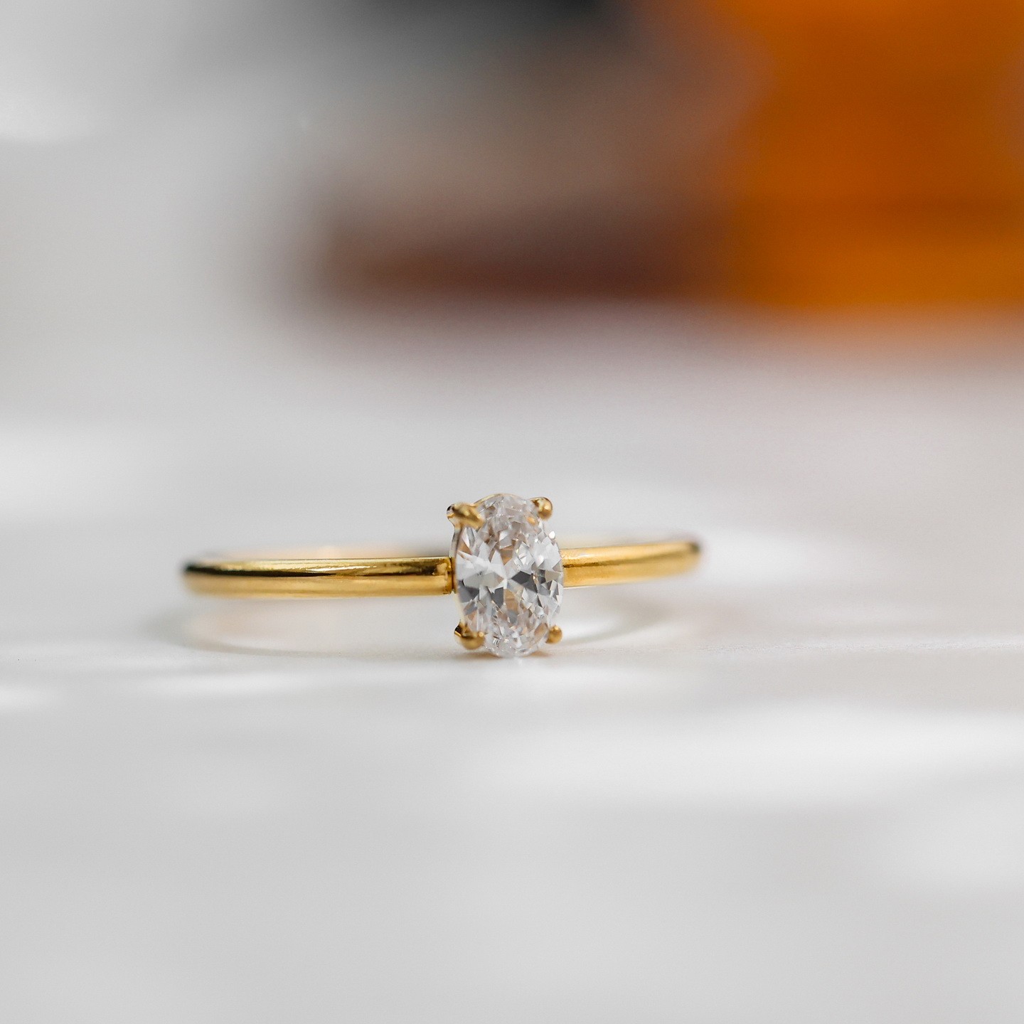 不掉色~椭圆锆石四爪戒指