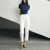 高腰梨形神裤 直筒法棍裤 九分休闲裤 GUS土耳其进口面料白色牛仔裤