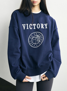 GUS 重磅纯棉美式复古刺绣宽松大卫衣女 oversize圆领宽松中长款