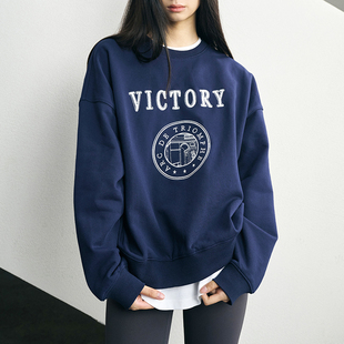 oversize圆领宽松中长款 复古刺绣宽松大卫衣女 重磅纯棉美式 GUS