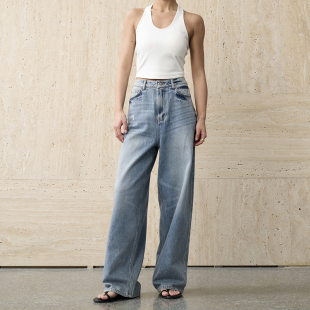 GUS春夏阔腿裤 女梨型显瘦高腰宽松2025 土耳其进口纯棉茧型牛仔裤