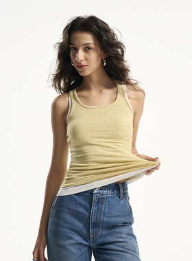 GUS天然棉麻夏季薄款透气背心女宽松休闲无袖T恤上衣圆领高Ji简约