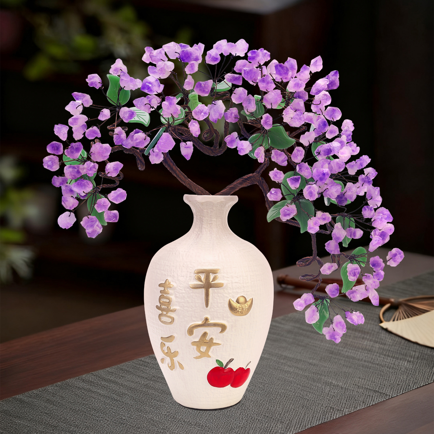 天然玉石紫水晶新家客厅电视柜左右对称工艺品乔迁礼物公寓摆件
