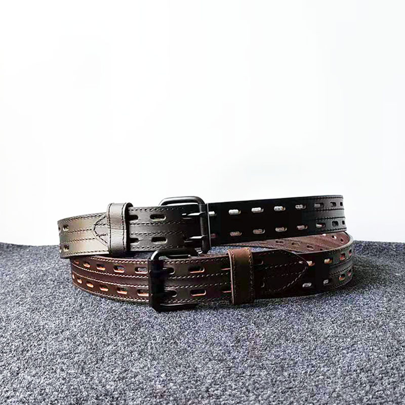 双针免打孔女士腰带皮带头层牛皮