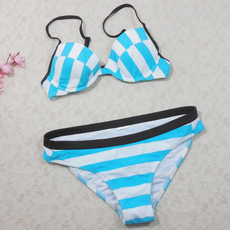 外贸泳衣女性感条纹小胸泳衣