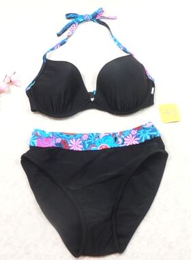 F117外贸原单高品质时尚黑色钢圈小胸聚拢款比基尼泳装