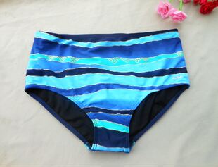 F329外贸原单高品质时尚深蓝条纹中腰包臀比基尼女士泳裤