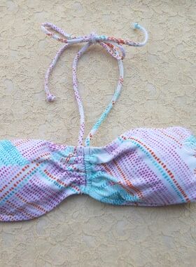 F158外贸原单高品质时尚印花抹胸小胸聚拢款比基尼泳衣特价