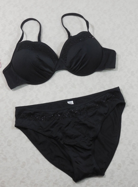 F388外贸泳衣女性感黑色钢托聚拢分体两件套度假沙滩比基尼泳装46