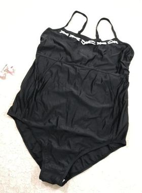F264外贸原单高品质时尚黑色遮肚显瘦大尺码连体泳衣特价