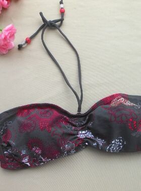 F158外单高品质时尚灰色印花抹胸小胸聚拢效果好性感比基尼泳衣