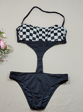 F600外贸原单高品质时尚黑色亮片裸背性感连体比基尼泳衣特价