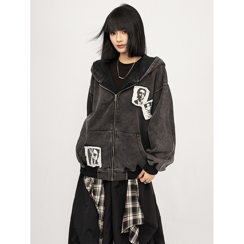 thumbnail for OCTTFLAB American Retro Spice Girl Loose Hooded Sweatshirt Jacket Women's Autumn and Winter New Design Sweet and Cool Top