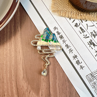 复古名画千里江山图吊坠胸针汉服旗袍压襟高级感礼品别针 新中式