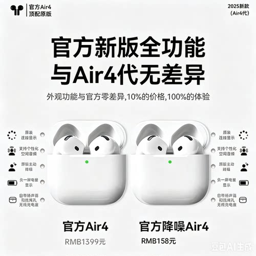 Air pobs4蓝牙耳机官方原装弹窗七代降噪无线适用安卓苹果IPhone