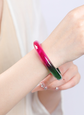 天然巴西老矿西瓜碧玺帕拉伊巴蓝鸽血红女款红绿双色艳丽正装手镯