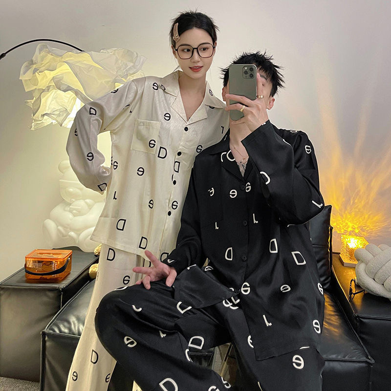 2025情侣睡衣春秋季冰丝长袖女时尚可爱休闲男士家居服套装可外穿