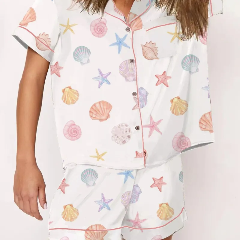 2026Blue Floral Pajamas in Dusk网红爆款翻领开衫女睡衣家居服